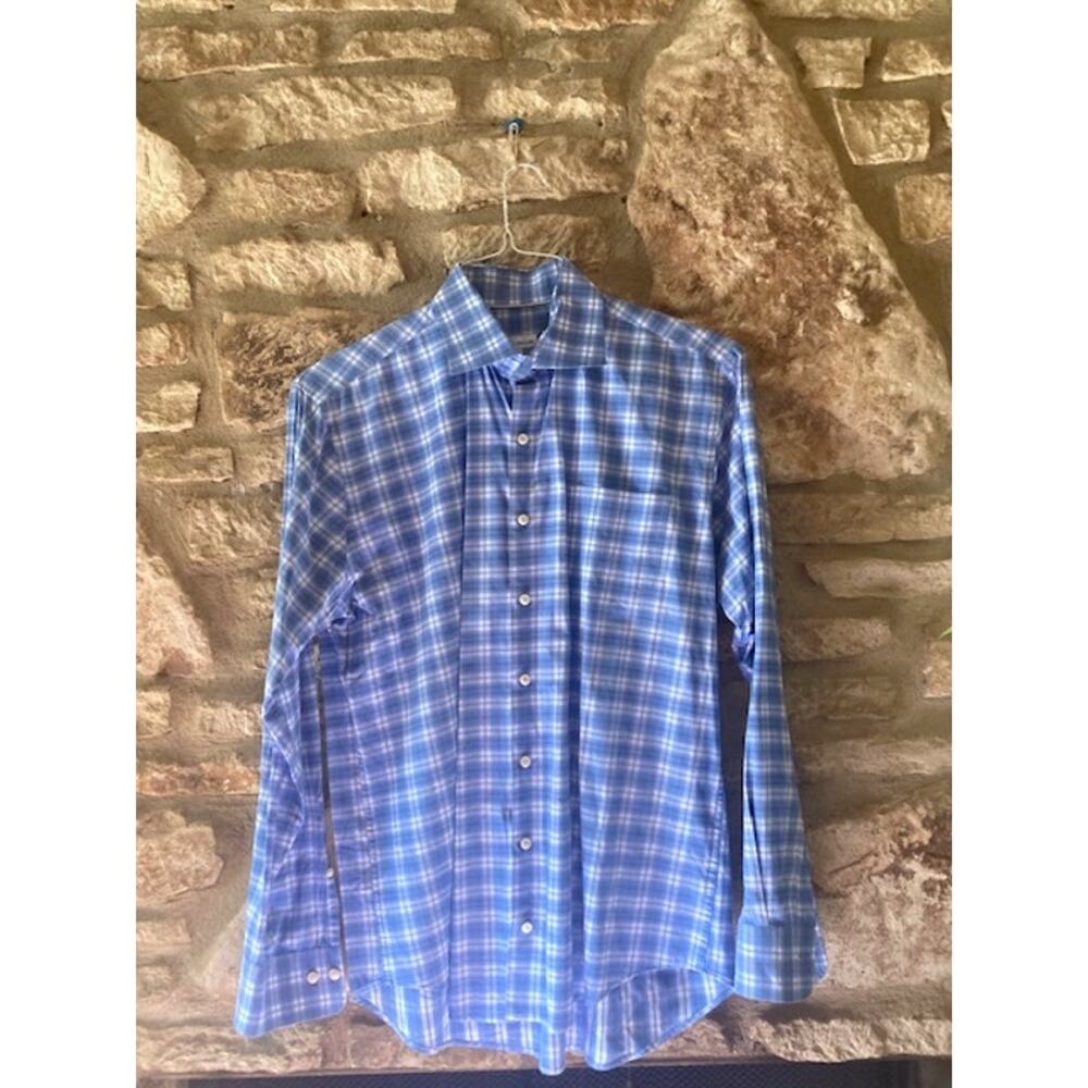 Men's Blue & White Plaid Button Down Shirt - Peter Millar - L